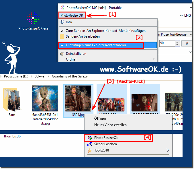 Über den MS Windows Explorer die Bilder verkleinern lassen!