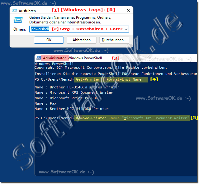 Entfernen eines Druckers Befehlszeile in PowerShell!