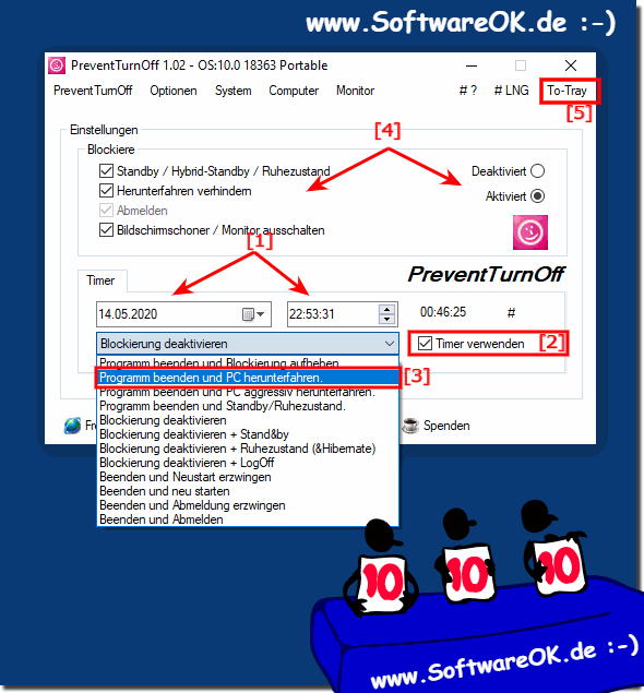 Countdown einstellen um den PC zur bestimmten  Zeit herunterzufahren!