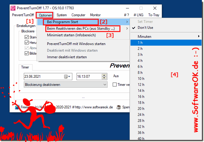 Timmer setzen bei Programmstart oder wenn der PC reaktiviert wird!