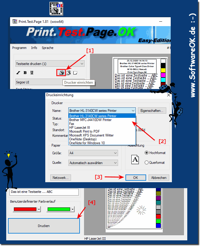 Drucker fr den Testseiten Ausdruck ndern!