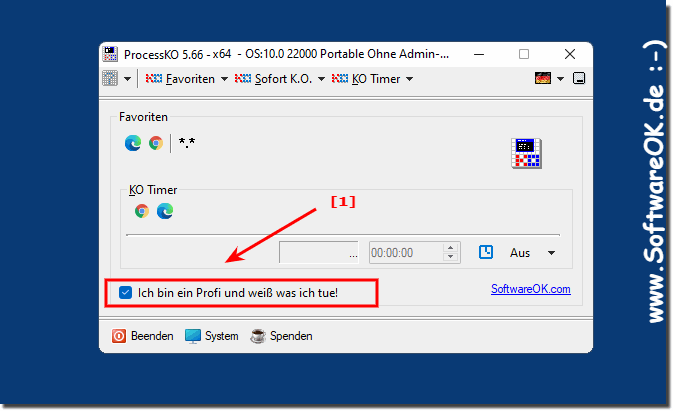 Der Profi Klausel Button auf Windows in Prozess-KO!