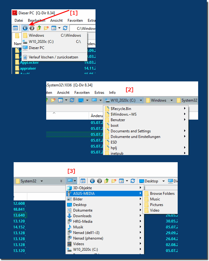 Adressleisten Mens der Explorer Ansichten und Ordner Auswahl!