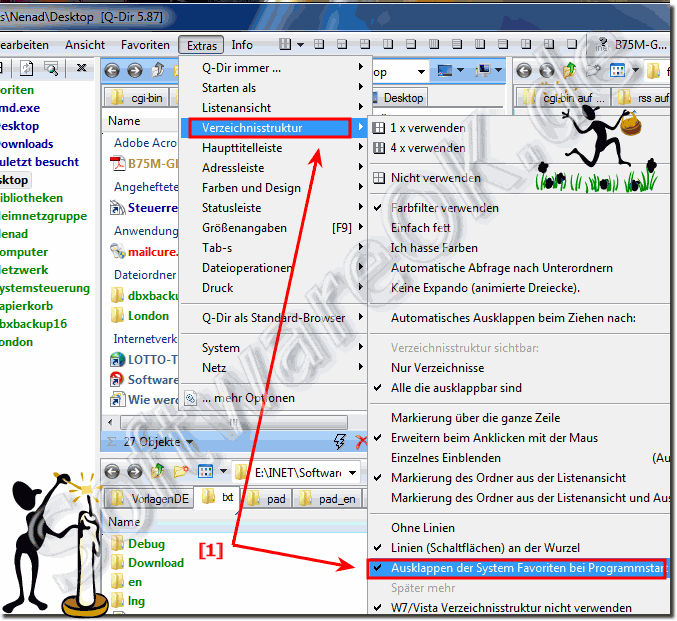 Automatisches Ausklappen der Windows-System-Favoriten bei Programmstart in Q-Dir.