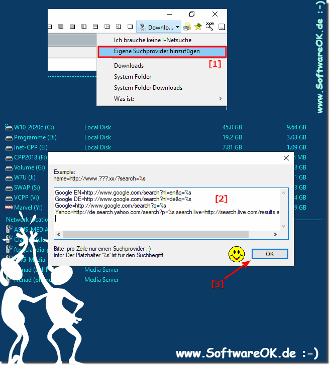 Eigene Internet Suchfunktion Funktion im Datei-Explorer Google, Bing Suche!
