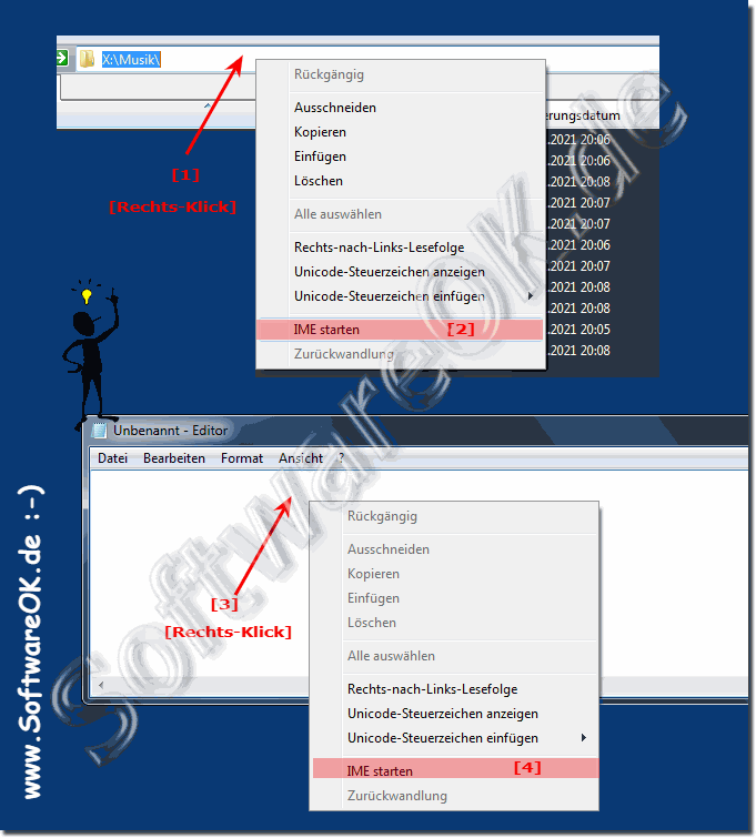 IME starten unter Windows im Text Editor Feld!