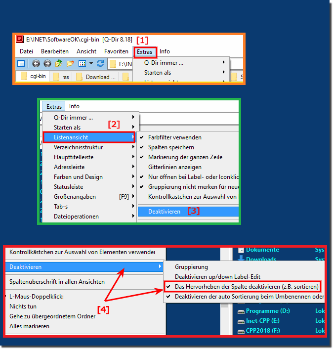 Probleme mit Windows 10, 8.1, ... bei Farbeinsatz wird die Sortierspalte in weiß hervorgehoben?