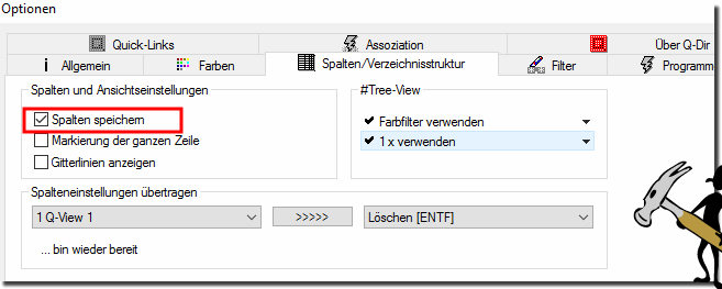 Wo habe ich da die Mglichkeit, Anzeigedetails (Spalten) auszuwhlen?