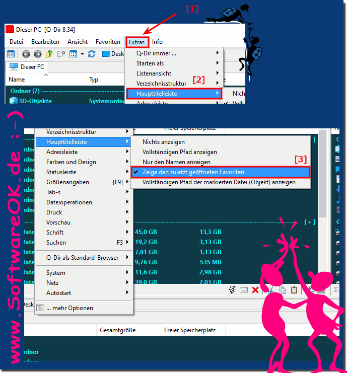 Zuletzt geffneten Favorit oder Namen der Datei in der Titelleiste!