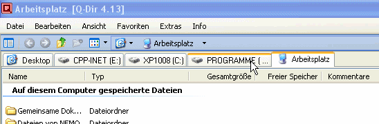 Explorer Ordner Tabs bzw Registerkarten Verschieben auf Windows XP