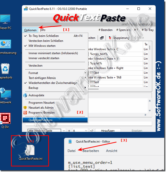 Die QuickTextPaste.ini unter Windows!