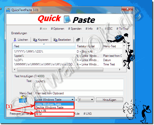 Einfügen ohne das Menü in QuickTextPaste!