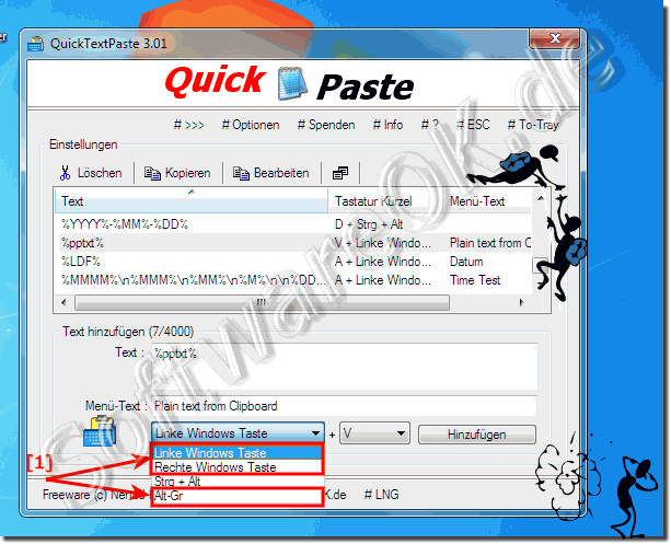 Einfgen ohne das Men in QuickTextPaste!
