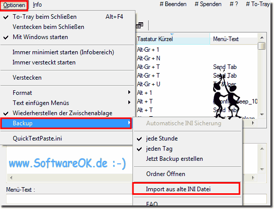 Importieren Sie Text und Windows Befehl aus der alten Ini-Datei!