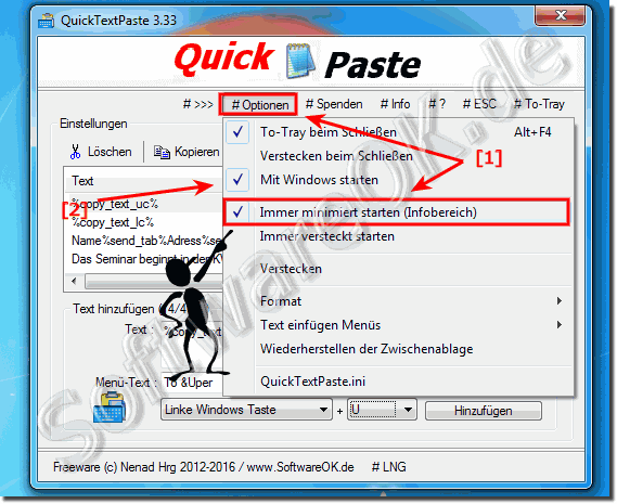 Quick-Text-Paste immer minimiert (To-Tray) starten!