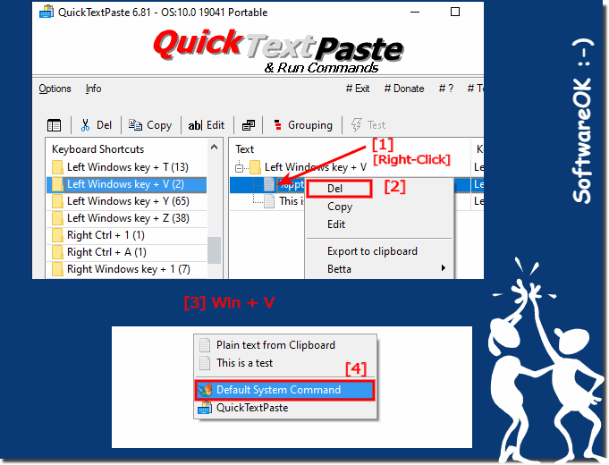 QuickTextPaste in combination with Windows clipboard history!