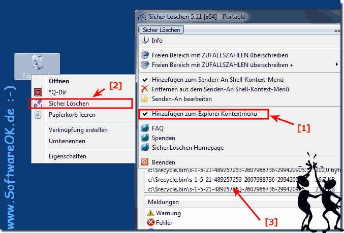 Papierkorb Inhalt Sicher Lschen ber das Explorer Kontextmen!