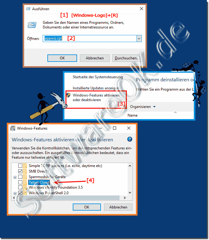 Den TelNet Client unter Windows 10, 8.1, ... aktivieren/deaktivieren!