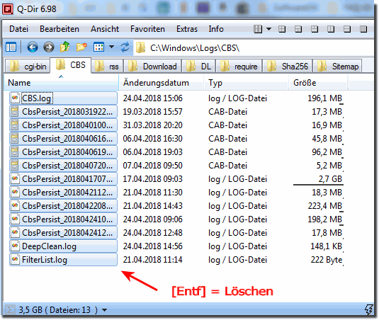 Der Ordner Windows-Logs-CBS auf Systemlaufwerk!