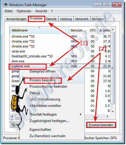 Desktop wiederherstellen explorer.exe neustart erzwingen!