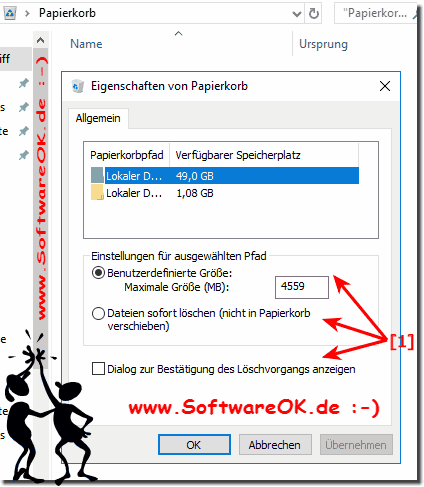 Einstellungen Papierkorb unter Windows!