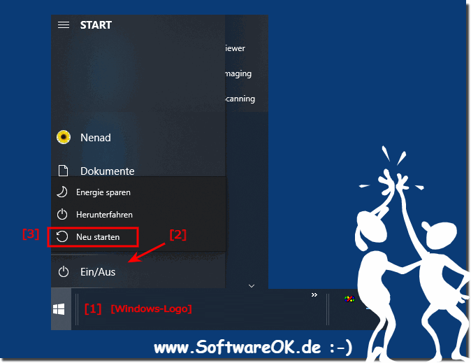 Neustart Windows 10 ber das Startmen!