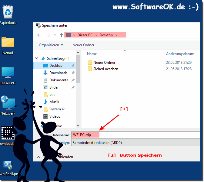 Speichern der Remotedesktop RDP-Datei am Desktop!