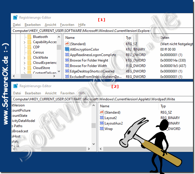 Zwei Registrierungs-Editor Fenster unter Windows öffnen!