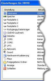 Einstellungen eines virtuellen Computers
