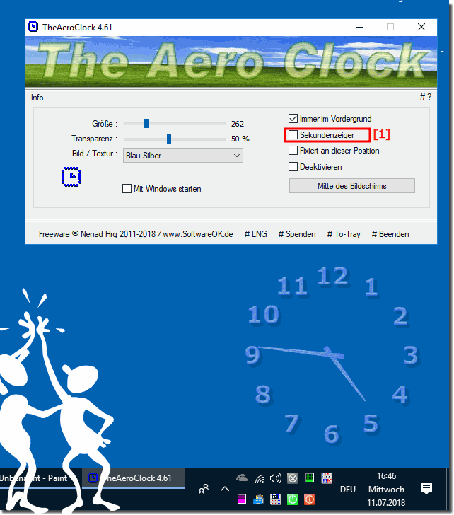 In der Windows Desktop Aero Uhr den Sekunden Zeiger ausblenden!