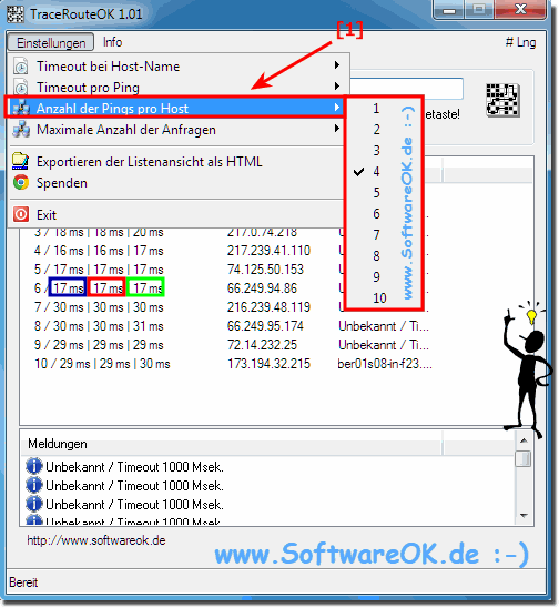 Anzahl der Ping-s pro Host in Trace-Route-OK!