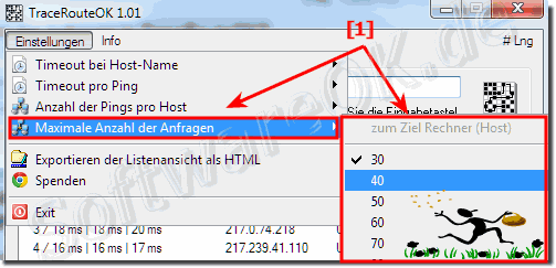 Maximale Anzahl der Anfragen in Trace-Route-OK!