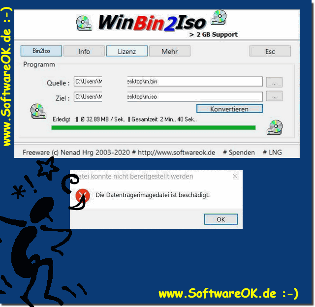 Fehlermeldung nach Konvertierung der Bin zu ISO Datei auf Windows 10!