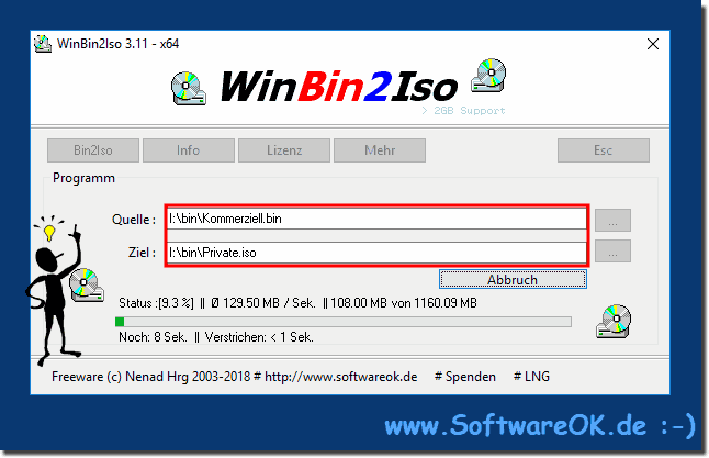 Kommerziell.bin zu Private.iso als Beispiel!
