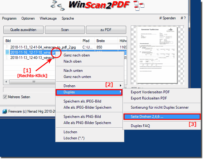 Jede zweite Seite Drehen Duplex PDF Scan!