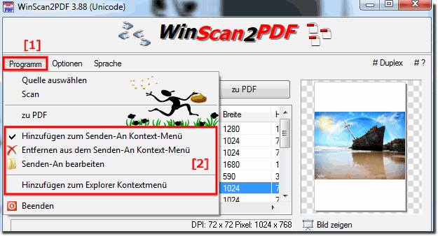 PDFs ber das Explorer Kontextmen hinzufgen!