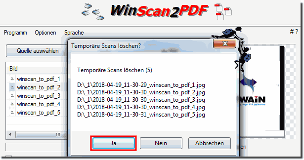 Temporre Scans lschen besttigen mit JA!