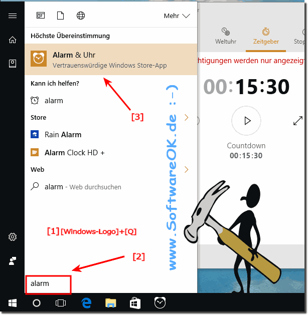 Alarm, ,Stoppuhren, Zeitgeber in Windows 10!