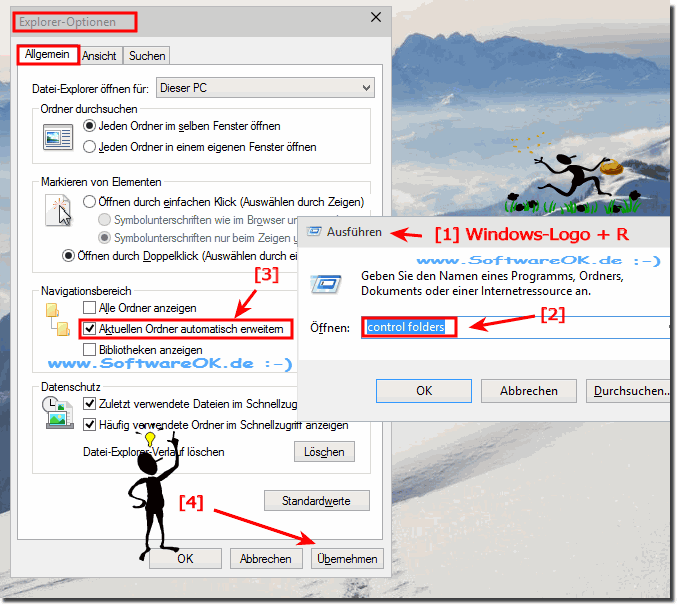Automatisch ausklappen der Ordner im Windows-10 Explorer aktivieren!