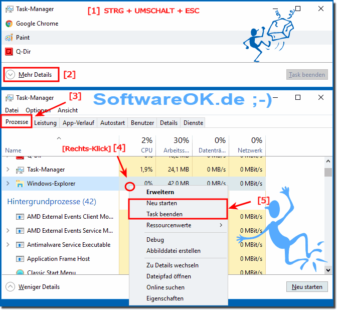 Beenden oder Neustart von Anwendungen un Programmen!