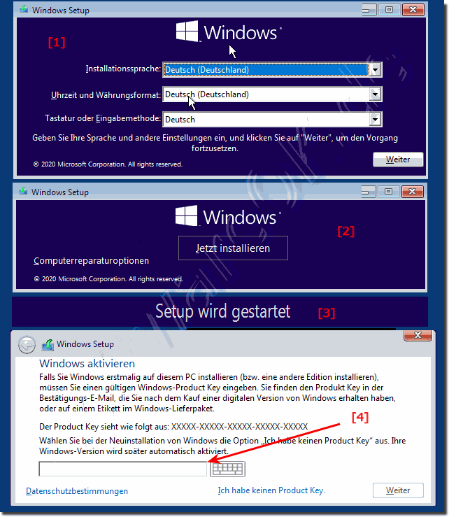 Bei Installation von Windows 10 den Windows 7 oder 8.1 Produkt Key verwenden!