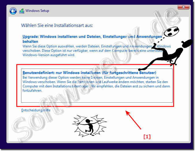 Benutzerdefinierte Installation von Windows-10!