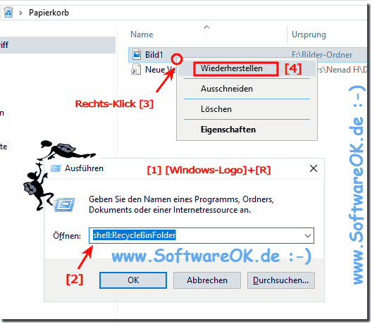 Dateien aus dem  Papierkorb Wiederherstellen unter Windows-10!