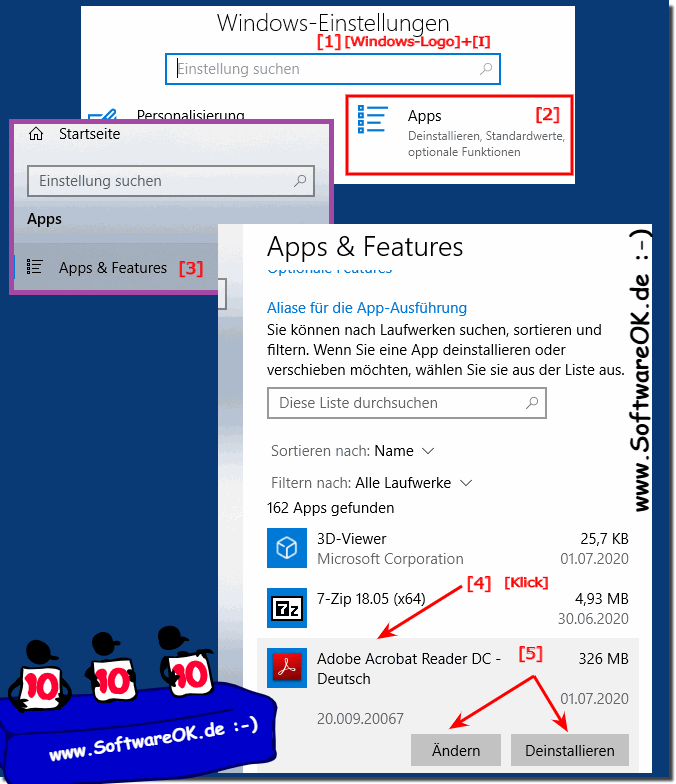 Deinstallieren ber die Windows 10 Einstellungen!