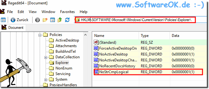 Die Numerische Dateisortierung Windows 10 Registry!