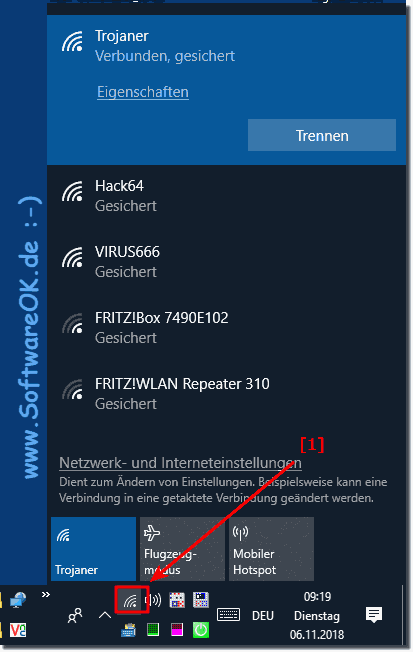 Drahtloser Netzwerke ber Windows-10 Taskleiste!