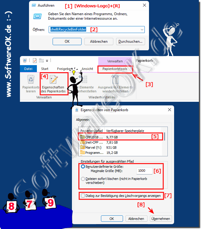 Einstellungen Papierkorb in Windows 10!