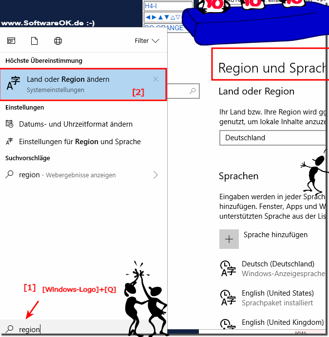 Einstellungen fr Sprache und Region in Windows-10!