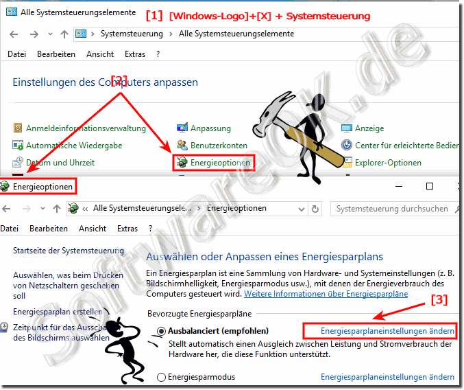 Energieoptionen und Energie-Sparplan Windows 10!