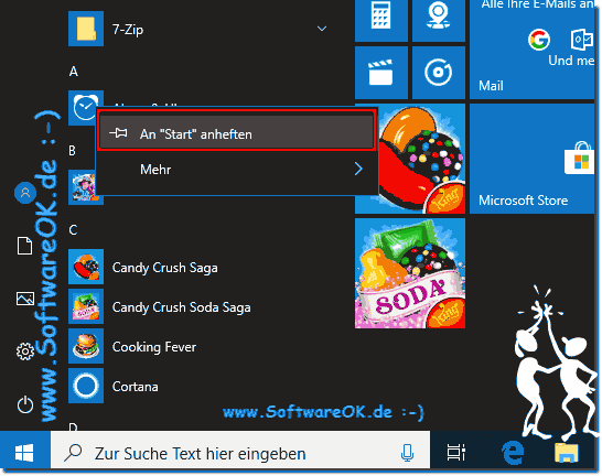 Hinzufgen der APPs zum Windows-10-Startmen!